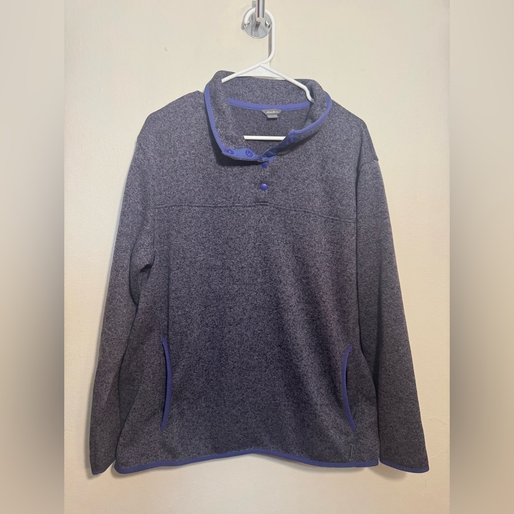 Eddie Bauer Fleece Sweatshirt Womens 2XL Blue 1/4 Button Up Outdoor Casual